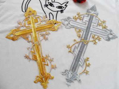 China Hot Fix Motif  Sliver Gold  Embroidery Applique as Cross Picture for sale