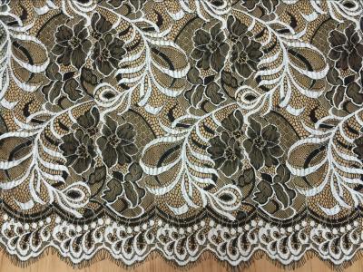 China French Lace Fabric  Eyelash Cord Lace Fabric in Ivory and Black  Color for sale