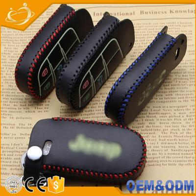 China Replace Leather Car Key Case 4 Button Car Key Chains Case Fit For Grand Cherokee for sale