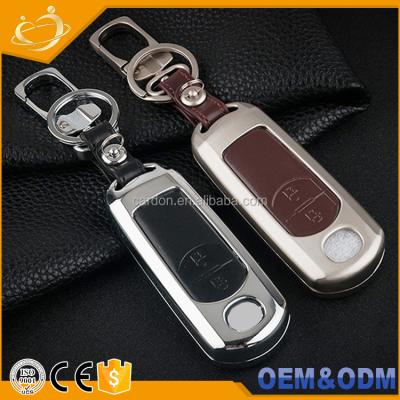 China Replace Hot Wholesale Car Key Case Leather+Aluminium Alloy Metal Key Chain Filter Holder Smart View For Mazda CX-5 CX7 for sale