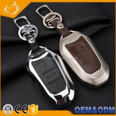 China Replace Promotional Gift Metal+ Car Key Aluminum Leather Cover Car Key Case Elysee Metal Key Chain Case For Citroen C5 C6 C4L CACTUS C3XR DS for sale