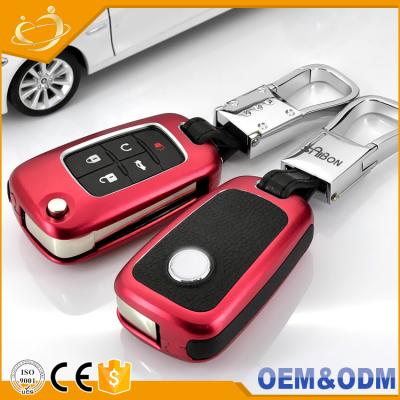 China Replace Shiny Aluminum Car Key Case Genuine Leather Key Bag Wallet Fob Key Chain Cover For Buick for sale