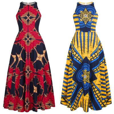 China New Women's Round Swing Skirt Summer Dress Printing Style Polyester Big Neck Digital Style Sleeveless African Nightclub Dress for sale