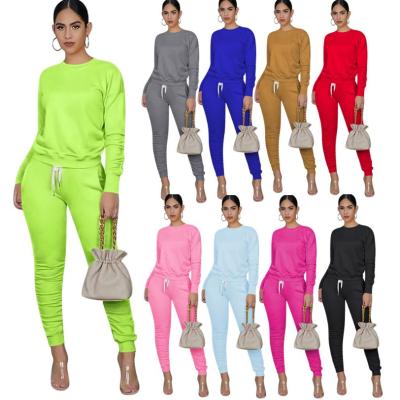 China Anti-Wrinkle Spring Women Clothing Sweatshirt Long Sleeve Two-Piece Panties Set Tracksuit Stacked Joggers Knit Suit for sale