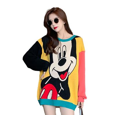 China custom loose cute Anti-wrinkle Mickey knitwear knitted girls long sleeve plus velor sweater for pull oversized knit neck sweater for sale