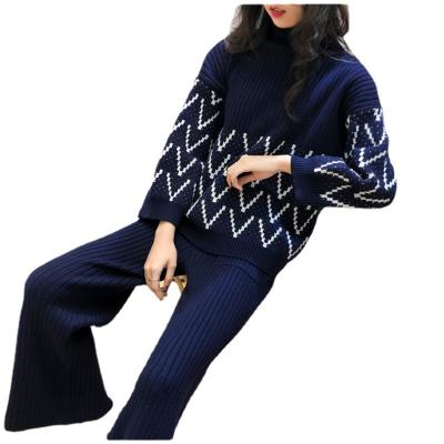 China Wholesale Plus Size Sweater Pullover Women Anti-wrinkle Loose Style Wide Leg Lazy Wind Pants Set Two-Piece Color Women Knit Suit for sale