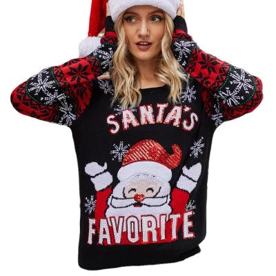 China Anti-Wrinkle Women Christmas Sweater Sweater Santa Claus Embroidery Round Neck Sweater Ladies Casual Christmas Sweater for sale