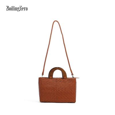 China Other Lady Women Shoulder Bags Leather Woven Handmade Braided Craft Handbag Cowhide Bags for sale