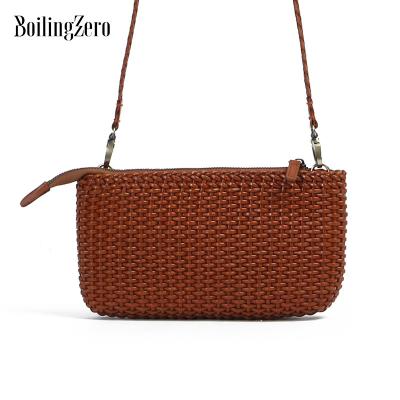 China Fashion Women Genuine Leather Handmade Mini Leather Cross Body Bags Woven Handbag for sale