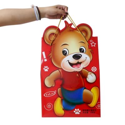 China Multi Types Boxes Choice Customization Recyclable Hot Sale Aftermarket Rack Cute Bear Shape Red Color Paper Bag for sale