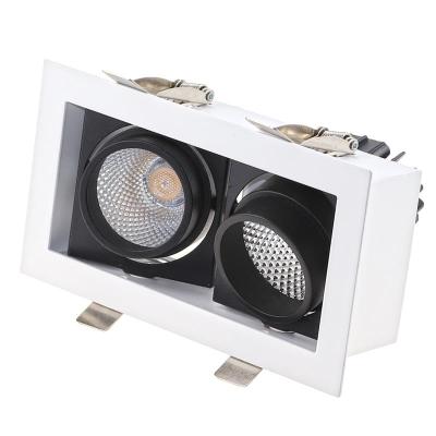 China 2020 Residential Double Head 20W Ceiling Recessed Rectangle COB LED Grille Downlight Spot Mounted Grill Light Fixture for sale