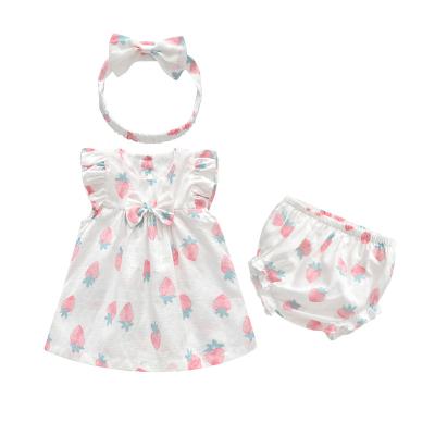 China Breathable 0-3 Years Strawberry Summer Cotton Baby One-Line Dress With Headband for sale