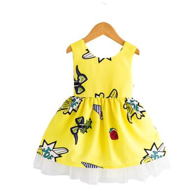 China Little Girl Washable Cute Doodle Summer Cartoon Girls Birthday Sleeveless Dresses for sale