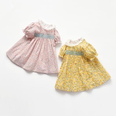 China Breathable Cute Short Sleeve Vintage Dresses Baby , Modern Pastoral Style Floral Wholesale Baby Dress for sale