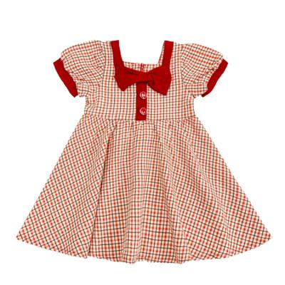 China Sale Bow Decoration Washable Red Plaid Babies Dresses For 2 Years Old for sale