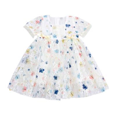 China Anti-wrinkle collar square butterfly printed lace bow decoration summer pageant dresses for kids for sale