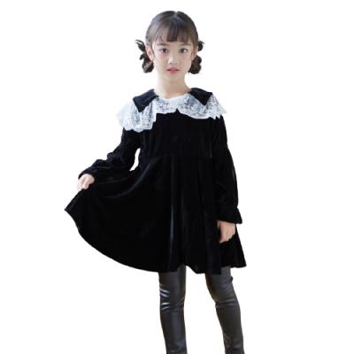 China New Product Washable Velvet Embroidered Princess Big Size Lace Lapel Children's Clothing Girl's Long Sleeve Dress for sale