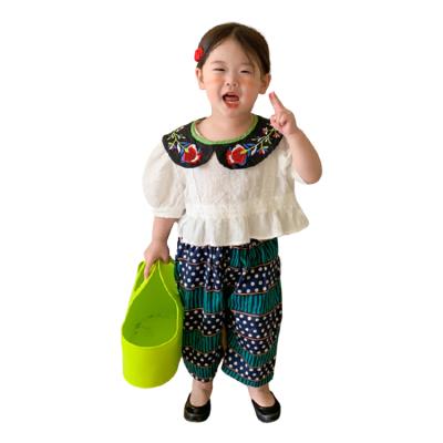 China Children's Fashion Style Summer Leg Dress Sets European Ethnic Printing Casual Warm Cotton Wide Leg Pants Babies Clothes for sale