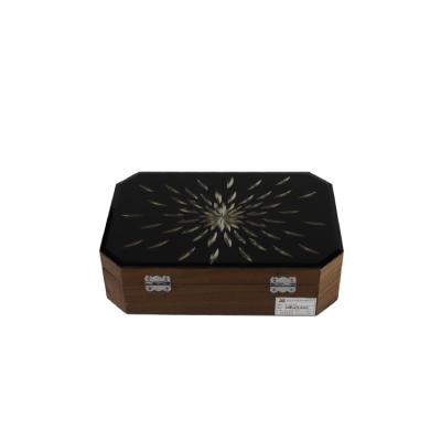 China Square Handmade Gift Box Fingerprint Jewelry Storage Case Black Glass Luxury Wooden Jewelry Box Solid Wood for sale