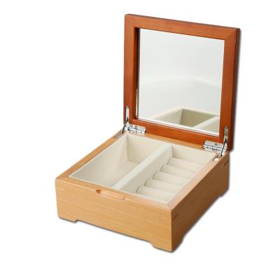 China Handmade Wooden Jewelry Storage Box Custom Color With Sudue Lining Mirror Gift Box for sale