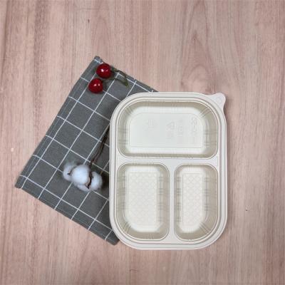 China EcoNewLeaf Biodegradable 1000ML Take Away 3 Compartment Disposable Cornstarch Trays Biodegradable Quick Food Packaging for sale