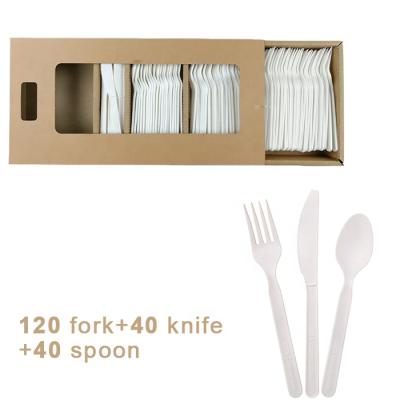 China EcoNewLeaf Disposable 7 Inch White PLA Disposable Cutlery Kit In Airline 200 Count Factory Based Cutlery Set for sale