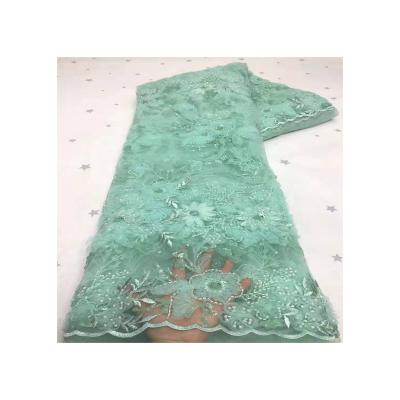 China Sustainable Apparel Making Fabric Breathable Comfortable Polyester Fiber Custom Beaded Lace Fabric for sale