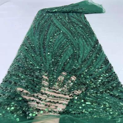 China Sustainable Luxury French Embroidery Hand Sequin Beading Classic Lace Business Fabrics for sale