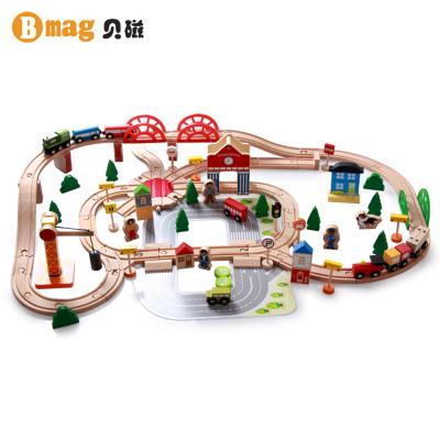 China 2021 Wholesale Split Toy Wooden Toys Railroad Track Train Colorful Double Side Wooden Track for sale