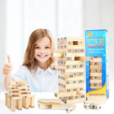 China Beech Wood Competitive Price Educational Stacking Toy 54 Pcs Wooden Crumbling Tower Blocks Game for sale