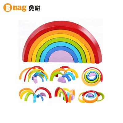 China New Design Creative Rainbow DIY Building Brick Kids Early Educational Building Block Wooden Toys For Children for sale