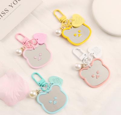 China Environmentally Friendly Pendant Creative Love Bead Key Chain Cartoon Bear Mirror Accessories Couple Earphone Set Bag Decoration Acrylic Mirror Key Chain for sale