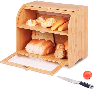 China Bamboo Bread Storage Box Kitchen Storage Box Traditional 2 Tier Large Size for sale