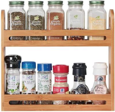 China Sustainable Small Countertop Bamboo Spice Bottle Storage Rack 2 Tier Spice Shelf Kitchen Organizer for sale