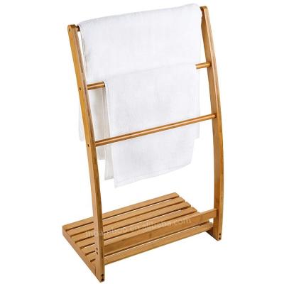 China Contemporary New Design Bamboo Towel Rack Rack With Bottom Shelf For Bath Towel Storage And Drying for sale