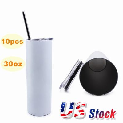 China 10PCS 30oz Sublimation Blank Double Tumbler Wall Travel Mug Stainless Steel Insulated Skinny White Water Bottle With Lid Straw for sale