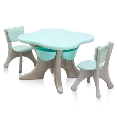 China Modern Children Kindergarten One Table Two Plastic Table Chairs And Chair Set Baby Study Desk for sale