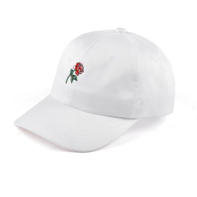 China Aung Crown Satin Dad Hats Rose Embroidery Logo Custom White Gorras COMMON SEAL Baseball Cap for sale