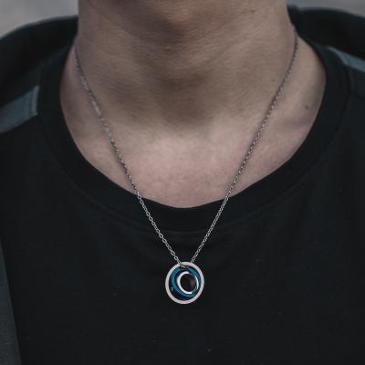 China Fashion Trendy Versatile Men Double Ring Necklace Personalized Stainless Steel Interlocking Circles Necklace Men for sale