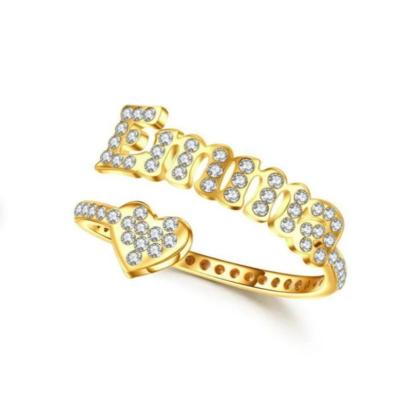 China KRDZ6C Zircon Rings Minimalist Open Gold 18K Gold Custom Women Letter Rings Stainless Steel Trendy Luxury Women's Zircon Rings for sale