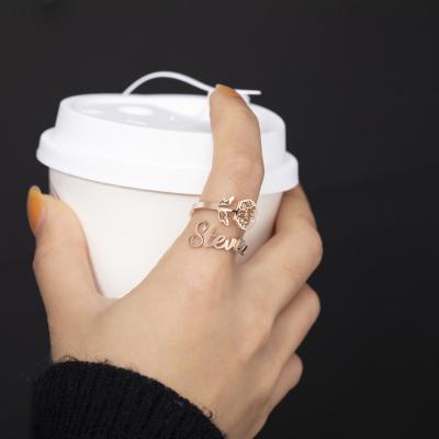 China TRENDY Drop Shipping Gold Plated Floral Custom Name Rings Women Stainless Steel Birth Flower Pendant Name Rings for sale