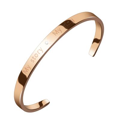 China TRENDY 18K Rose Gold Plated Stainless Steel C Shape Bangle Engraved Ring Bracelets Fashion Jewelry 2020 for sale