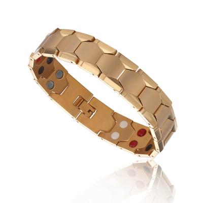 China FASHIONABLE Mens Titanium Steel Germanium Steel Gold Color Bangle 316L Stainless Steel Magnetic Bracelets for sale