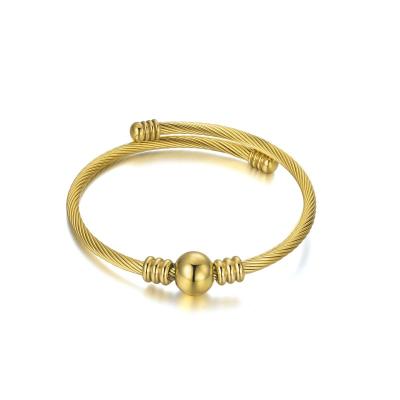 China FASHIONABLE KB69C Fashion Open Girls Gold Color Stainless Steel Bangle Bracelet Bead Charm Bracelets For Women for sale