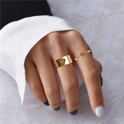 China KR11C FASHIONABLE Design Full Cavity Stainless Steel Ring Gold Plated Couple Heart Single Tasty Ring for sale