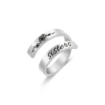 China Single Ring Lettering Sisters Double Layer Stainless Steel Casual/Sporty Titanium Steel Rings For Girl for sale