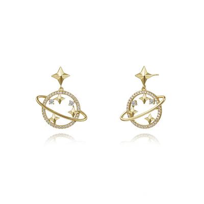 China KE12C TRENDY Cubic Zircon Fashion Bling Luxury Gold Plated Brass Round Earrings Women Star Planet Earrings for sale