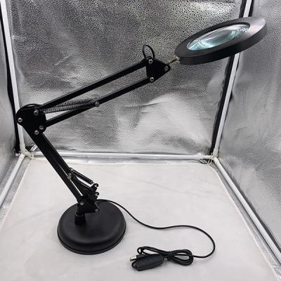 China Contemporary Low Type Folding Manicure Work Desk Lamp LED Magnifying Lamp With Metal Bracket 2 Arm 2 Color Temperature Dimming Along for sale