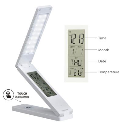 China Hot Sales Portable Foldable Book Light LCD Screen Battery Operated Usb Charging Led Calendar Display Table Lamp for sale