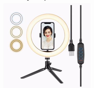 China Modern LED DESK TOPtripod Selfie Ring Light: Small Tripod Stand Phone Holder Kit /3- Colors Dimming Modes /10 Level Glare for sale